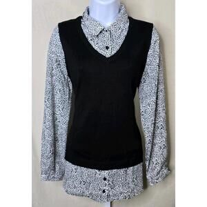 NWT Adrianna Papell Black Printed Collared Top Women’s S